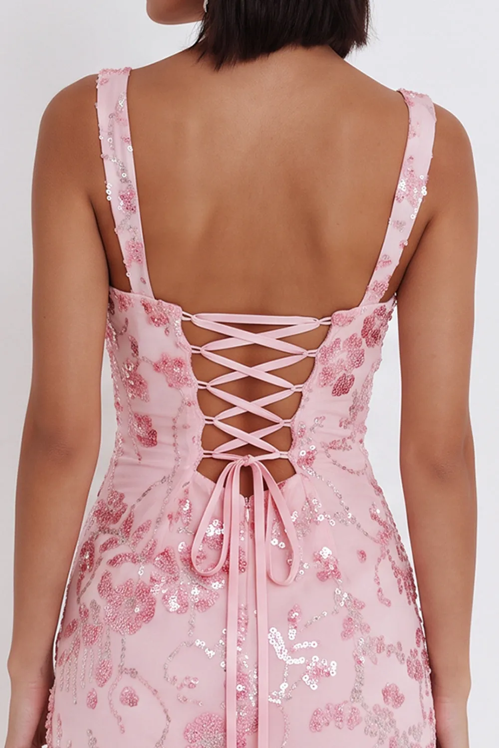 Sparkly Pink Sequins Corset Thick Straps Short Homecoming Dress with Bow sold by Zapaka product image thumbnail 5