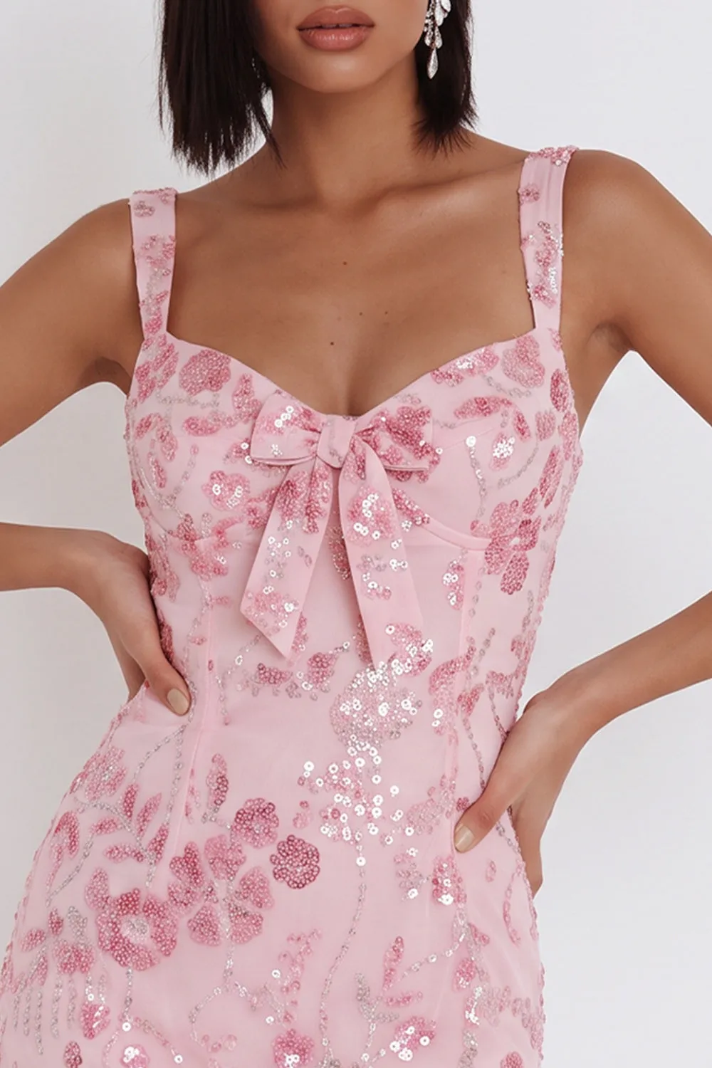 Sparkly Pink Sequins Corset Thick Straps Short Homecoming Dress with Bow sold by Zapaka product image thumbnail 4