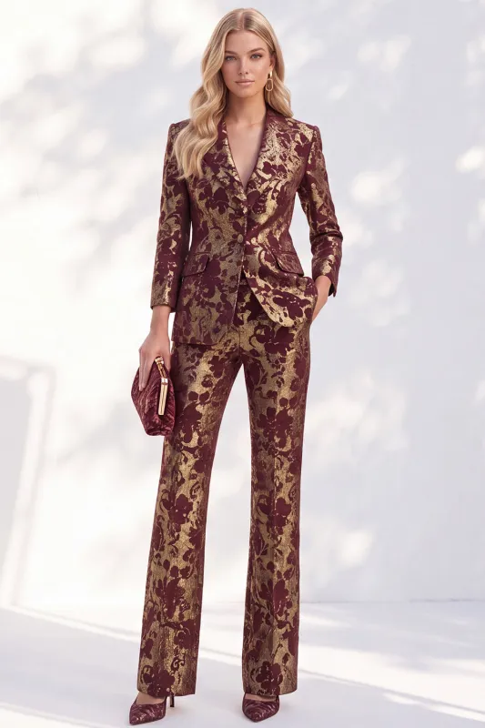 Rust Printed 2 Piece Single Breasted Women Suits with Pockets made by Zapaka