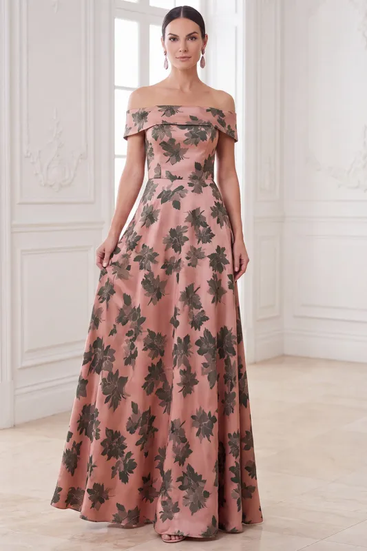 Orange A-Line Off the Shoulder Printed Maxi Mother of the Bride Dress made by Zapaka