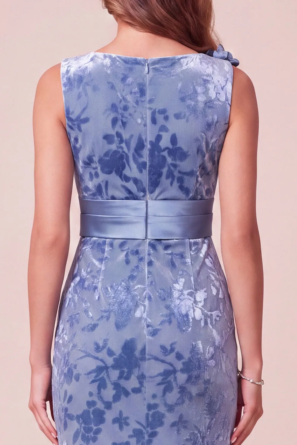 Blue Mermaid V-Neck Velvet Asymmetrical Tulle Long Formal Dress with 3D Flower sold by Zapaka product image thumbnail 4