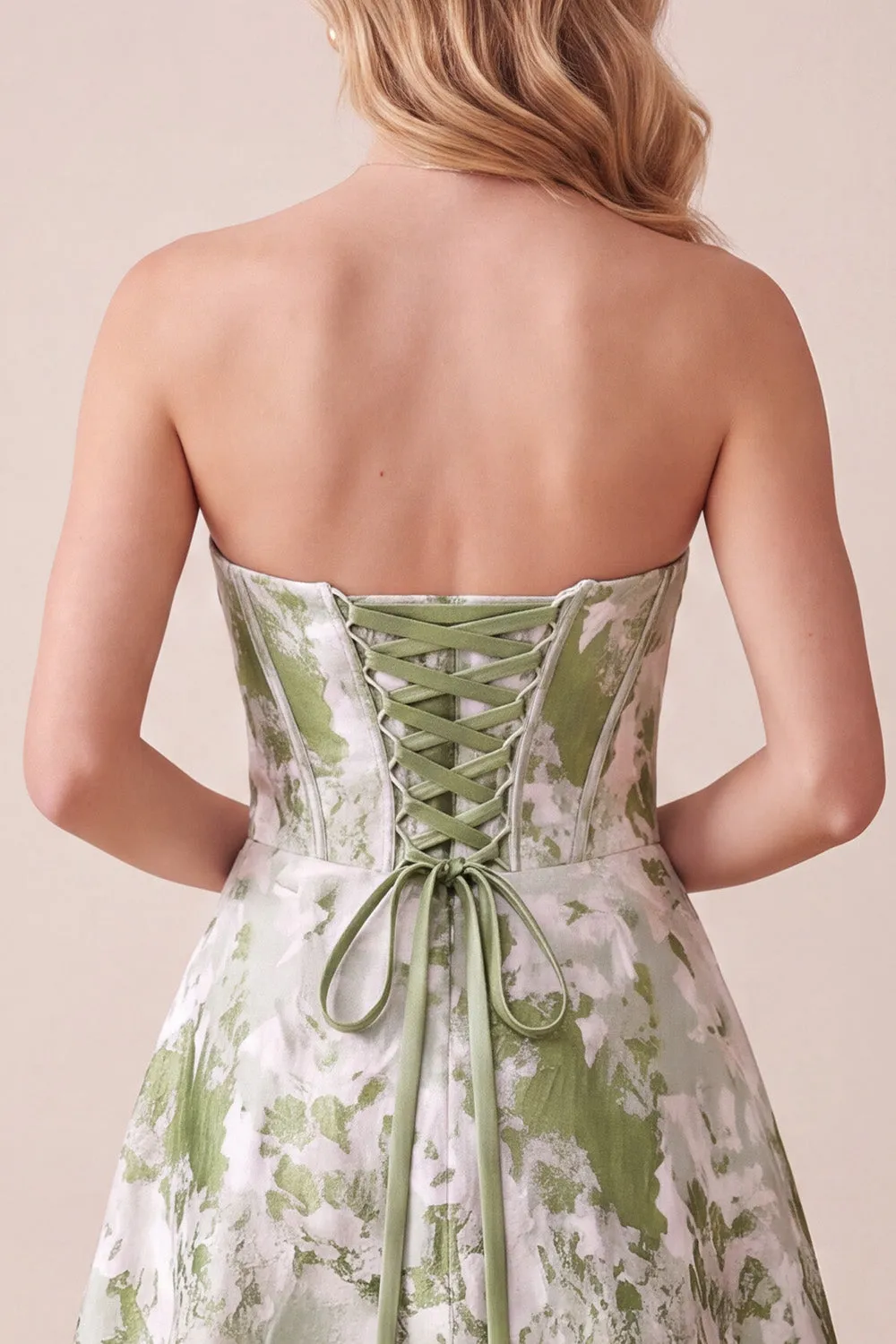 Sage Green Corset A-Line Strapless Printed Maxi Formal Dress sold by Zapaka product image thumbnail 4