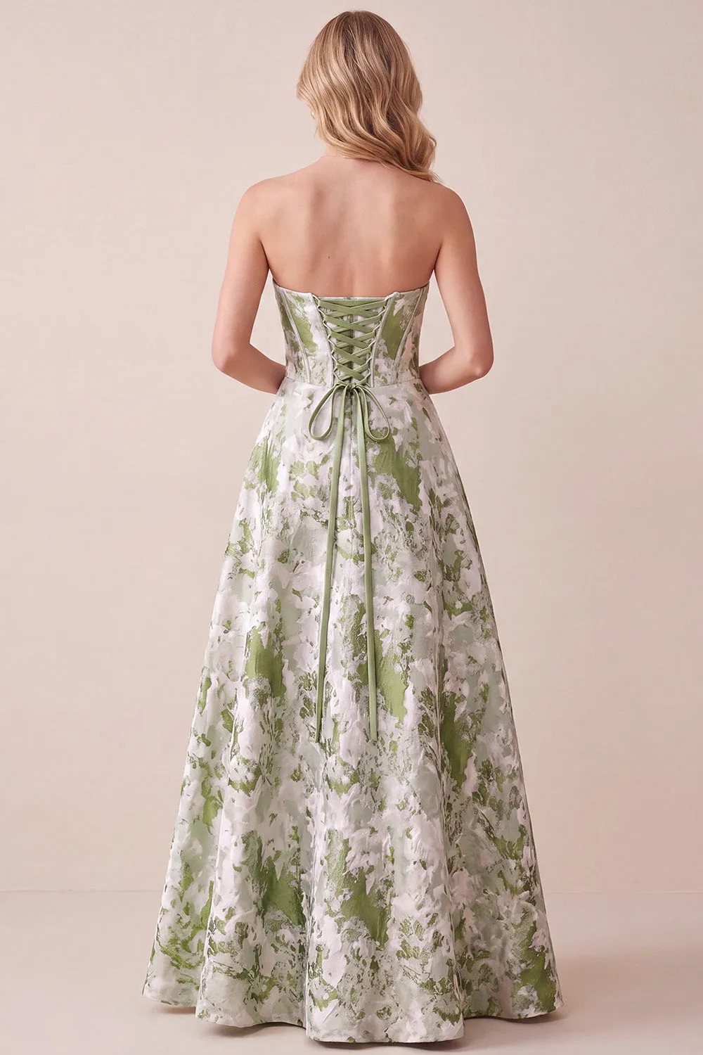 Sage Green Corset A-Line Strapless Printed Maxi Formal Dress sold by Zapaka product image thumbnail 2