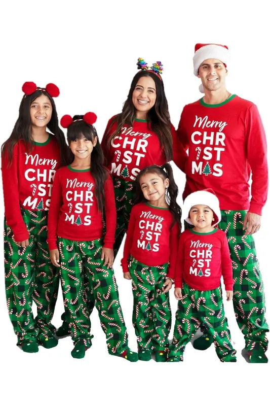Green and Red Christmas Printed Family Matching Pajamas Set made by Zapaka