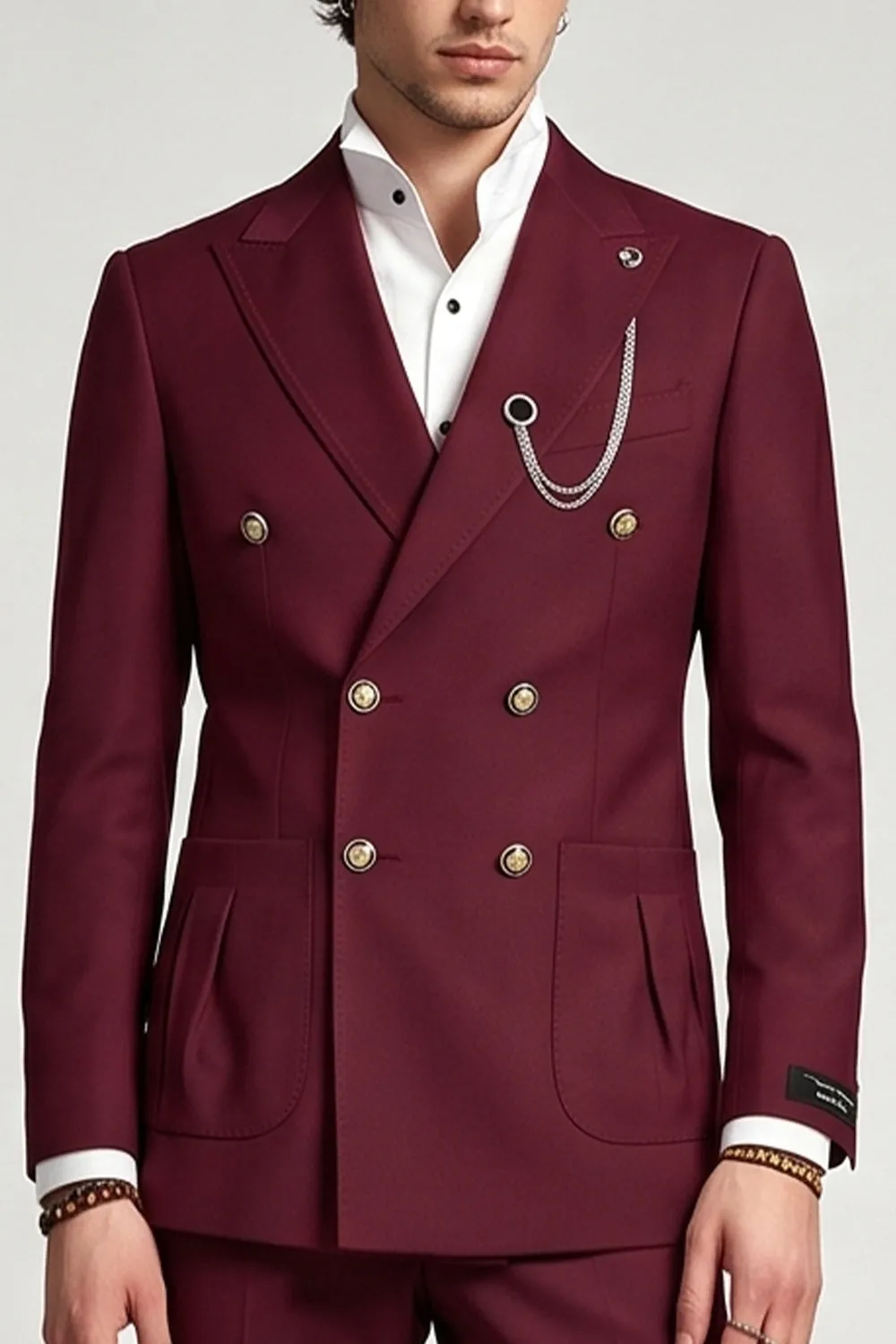 Burgundy Peak Lapel Double Breasted 2 Piece Men's Prom Suits sold by Zapaka product image thumbnail 3