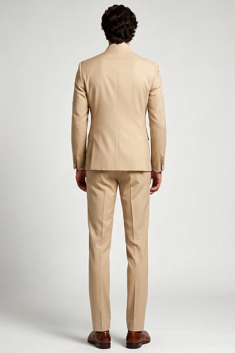 Khaki Mandarin Collar Double Breasted 2 Piece Men's Prom Suits sold by Zapaka product image thumbnail 2