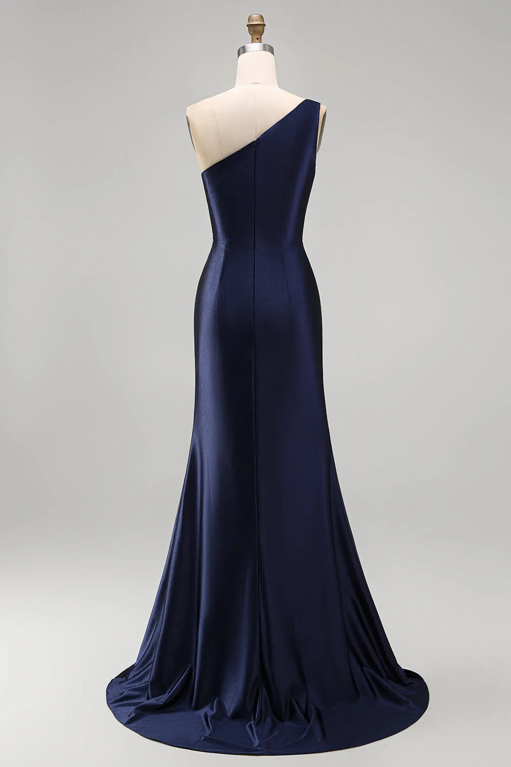 One Shoulder Navy Satin Embroidery Mermaid Maxi Mother of the Bride Dress sold by Zapaka product image thumbnail 2