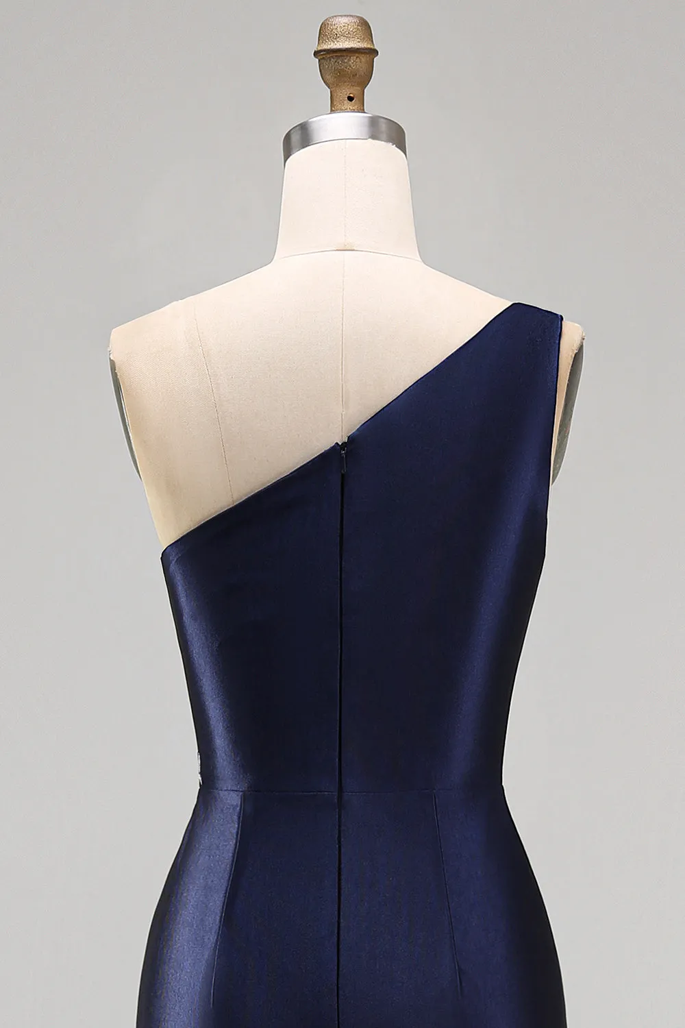 One Shoulder Navy Satin Embroidery Mermaid Maxi Mother of the Bride Dress sold by Zapaka product image thumbnail 5