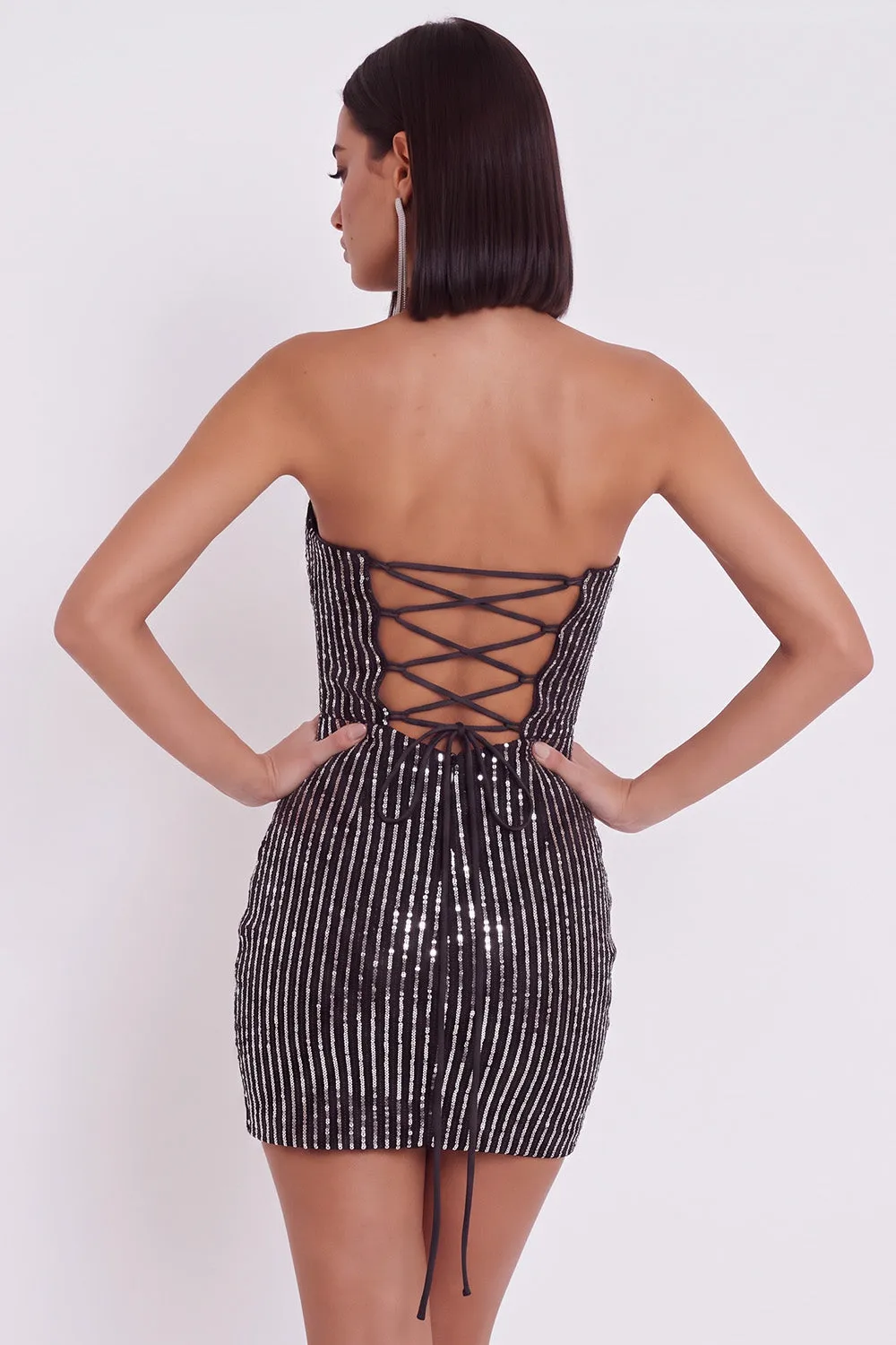 Black Bodycon Strapless Sequins Tulle Mini Dress sold by Zapaka product image thumbnail 2