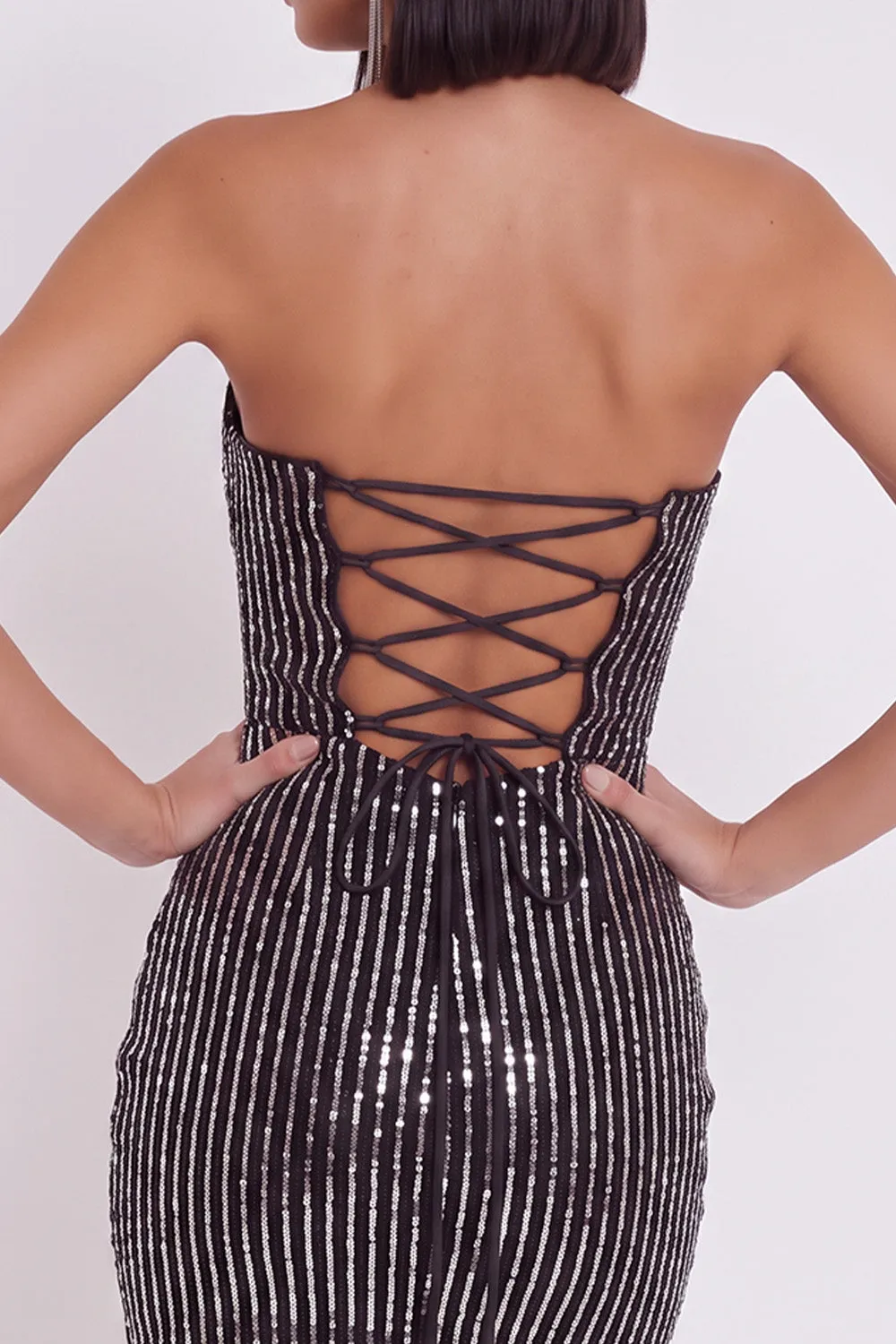 Black Bodycon Strapless Sequins Tulle Mini Dress sold by Zapaka product image thumbnail 4
