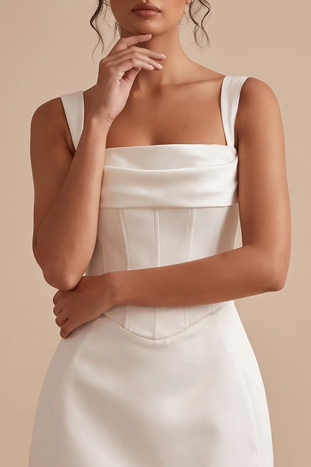 White Corset Sheath Square Neck Short Little White Dress sold by Zapaka product image thumbnail 5
