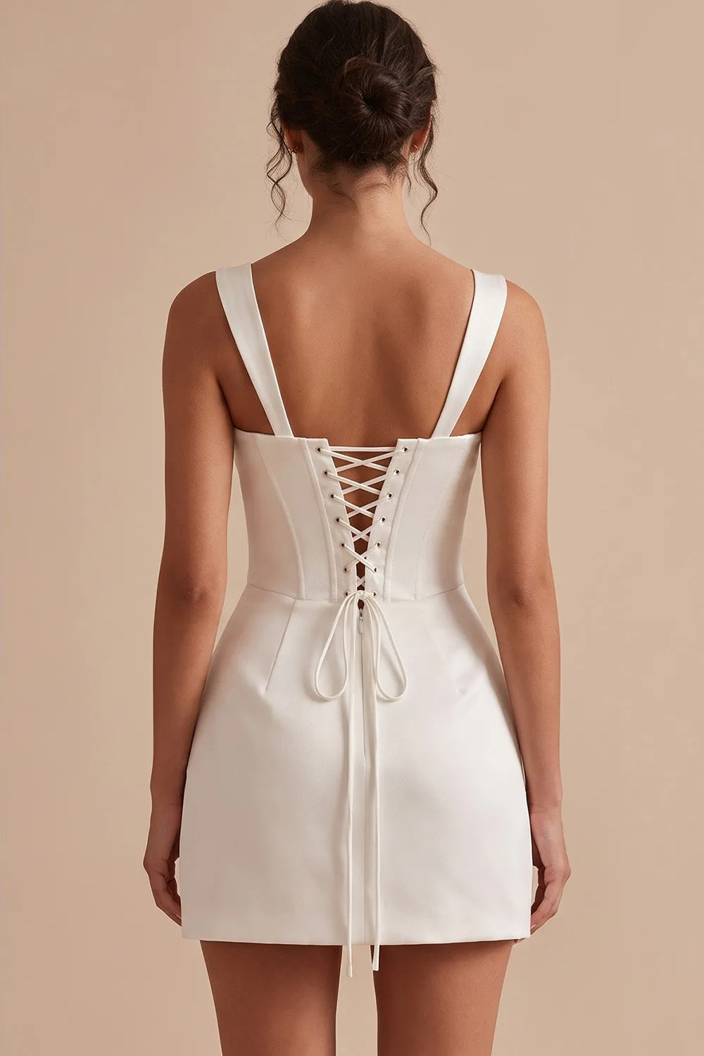 White Corset Sheath Square Neck Short Little White Dress sold by Zapaka product image thumbnail 3