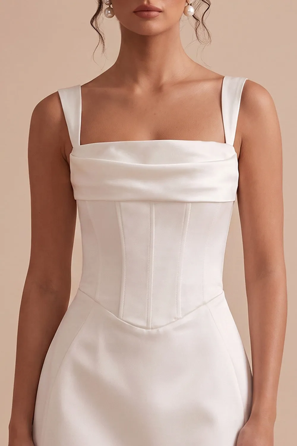White Corset Sheath Square Neck Short Little White Dress sold by Zapaka product image thumbnail 4