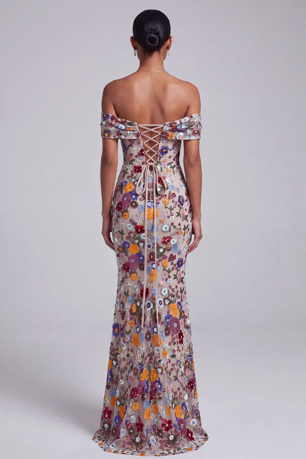 Light Grey Off the Shoulder Floral Mermaid Sequins Long Prom Dress sold by Zapaka product image thumbnail 2