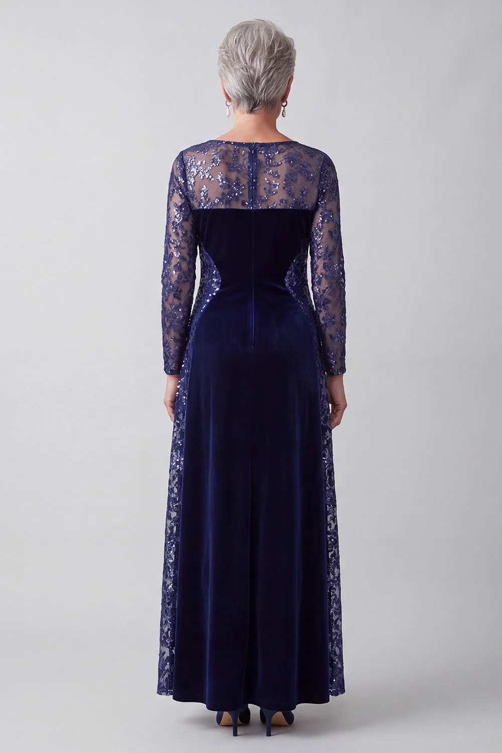 Navy Illusion Round Neck Embroidery Velvet A-Line Sequins Mother of the Bride Dress sold by Zapaka product image thumbnail 2
