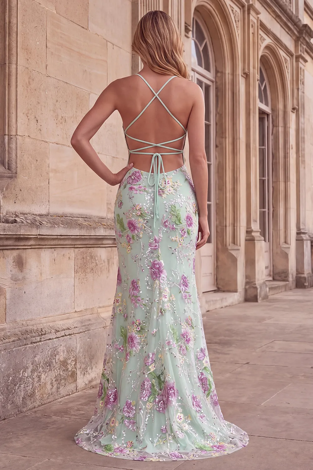 Sparkly Light Green Mermaid Spaghetti Straps Sequins Long Prom Dress with Appliques sold by Zapaka product image thumbnail 4