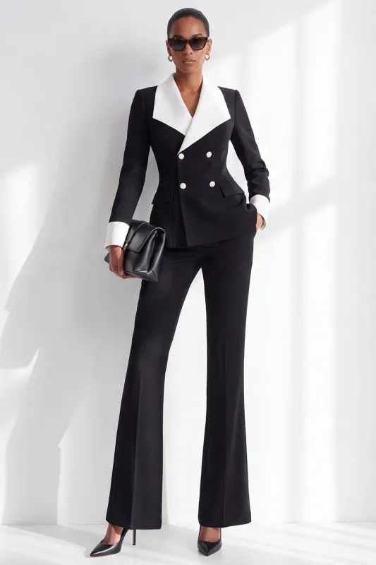 Black White Wide Contrast Lapel Double Breasted Women Suits with Pockets made by Zapaka
