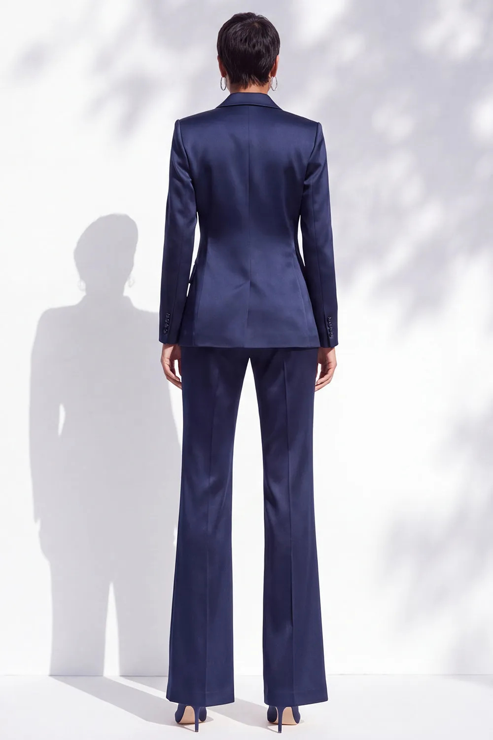 Navy Satin V-Neck Notched Lapel 2 Piece Women Suits with Belt sold by Zapaka product image thumbnail 2