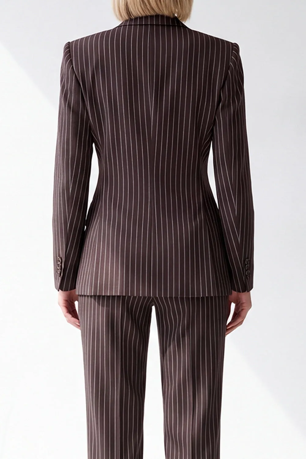 Coffee Pinstriped Peak Lapel Double Breasted 2 Piece Women Suits sold by Zapaka product image thumbnail 4