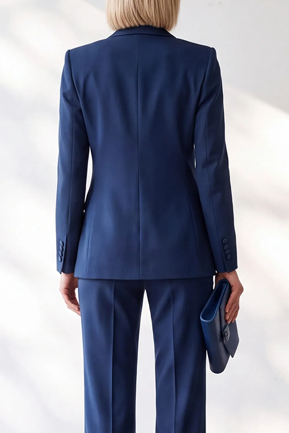 Dark Blue 2-Piece Peak Lapel Single Breasted V-Neck Women Suits sold by Zapaka product image thumbnail 4