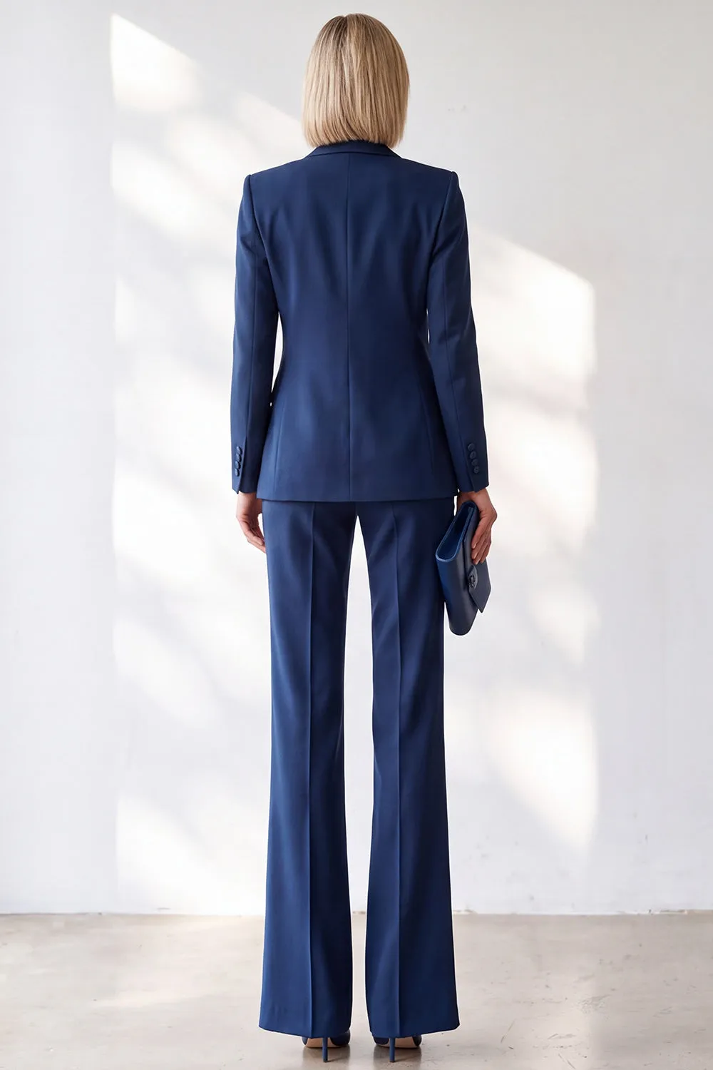 Dark Blue 2-Piece Peak Lapel Single Breasted V-Neck Women Suits sold by Zapaka product image thumbnail 2