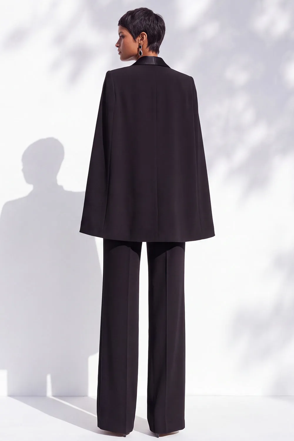 Black Peak Lapel Single Breasted 2 Piece Cape Satin Women Suits sold by Zapaka product image thumbnail 2