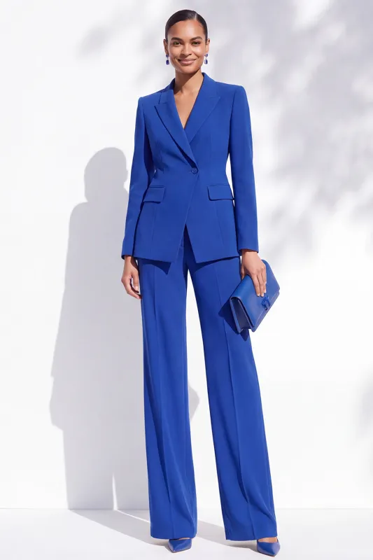 Royal Blue Peak Lapel 2 Piece Single Breasted Women Suits made by Zapaka