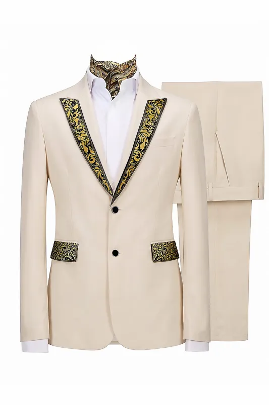 Single Breasted Peak Lapel 2 Piece Apricot Men's Prom Suits made by Zapaka