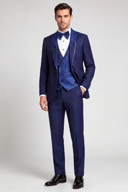 One Button Shawl Lapel 3 Piece Navy Men's Prom Suits made by Zapaka