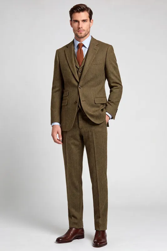 3 Piece Brown Notched Lapel Single Breated Men's Prom Suits made by Zapaka