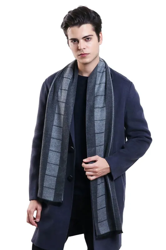 Navy Plaid Soft Warm Winter Scarf For Men sold by Zapaka