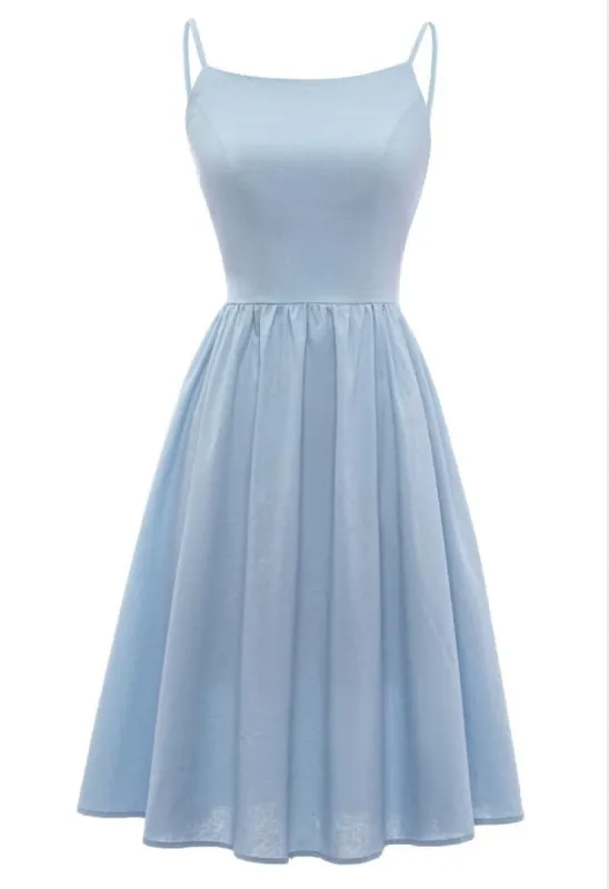 Spaghetti Straps Blue Summer Dress with Bowknot sold by Zapaka