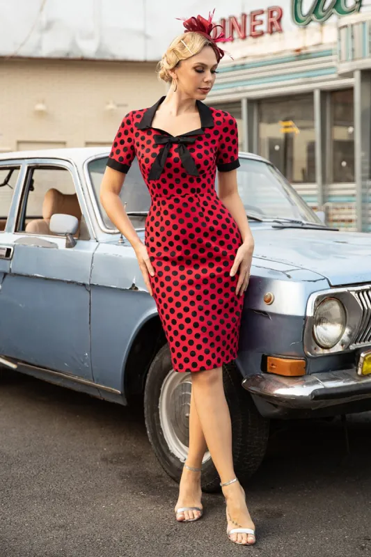 Red Polka Dots 1960s Dress with Bow sold by Zapaka