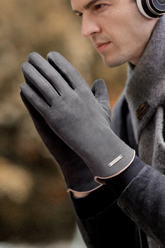 Grey Suede Outdoor Full-Hand Golves For Men made by Zapaka
