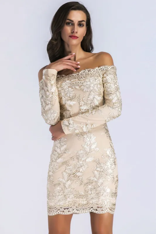 Champagne Lace Long Sleeves Bodycon Dress sold by Zapaka