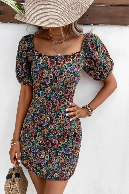 Black Square Neck Short Sleeves Summer Dress sold by Zapaka