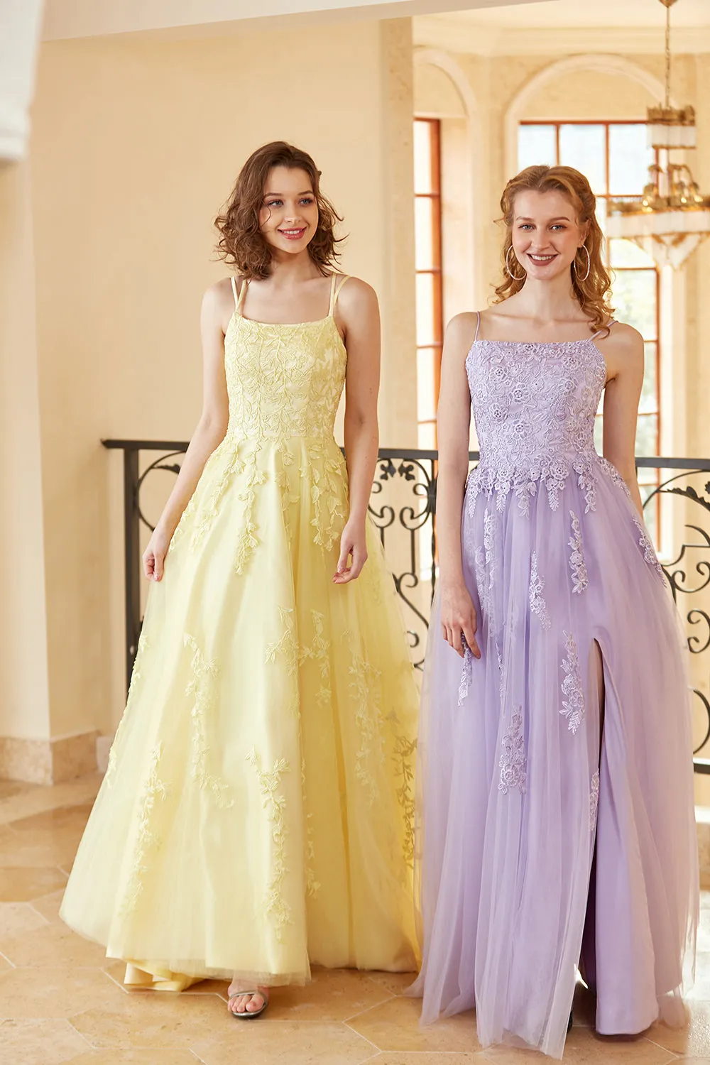 Charming A Line Spaghetti Straps Light Purple Long Prom Dress with Appliques sold by Zapaka