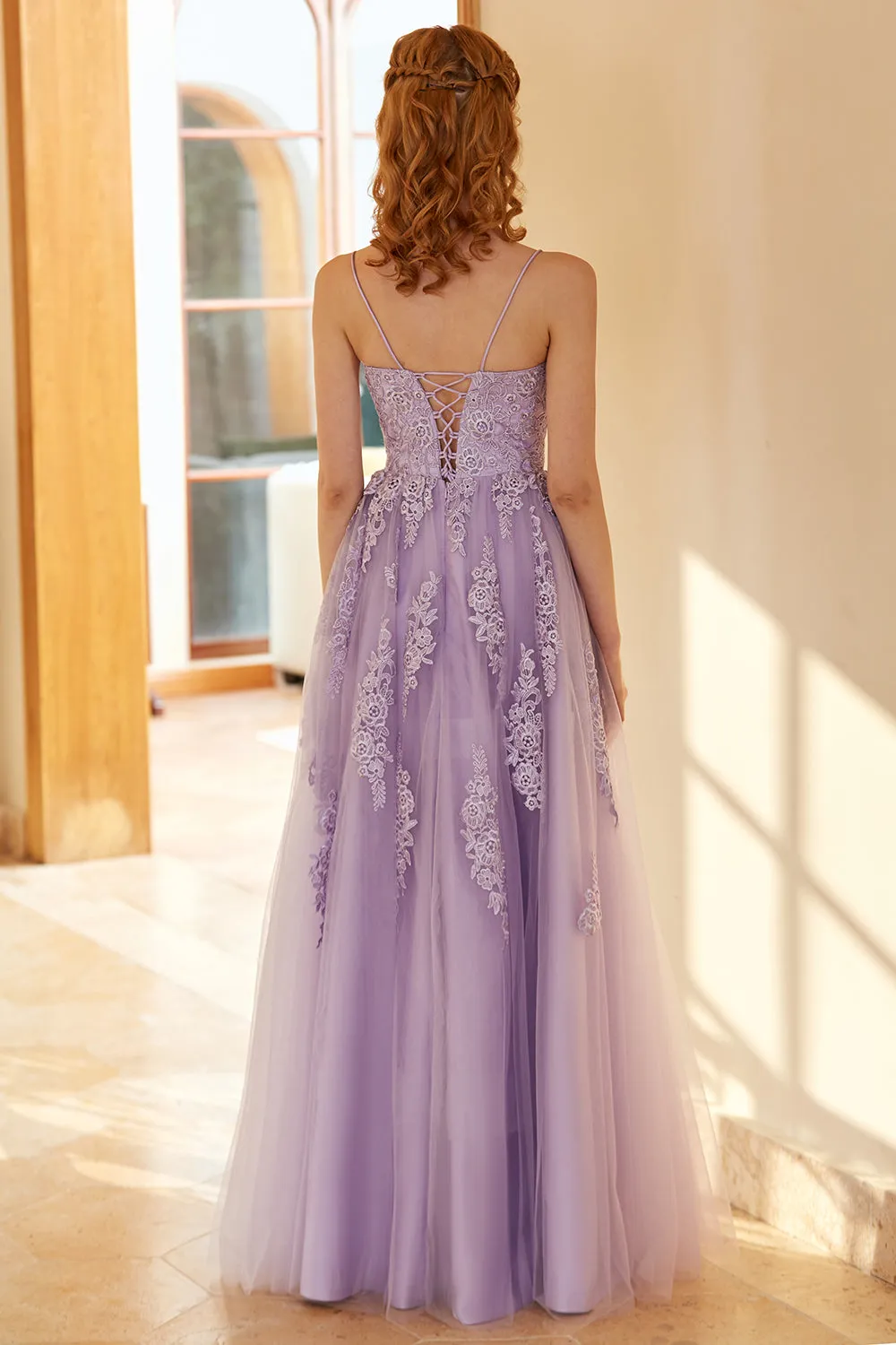 Charming A Line Spaghetti Straps Light Purple Long Prom Dress with Appliques sold by Zapaka product image thumbnail 2