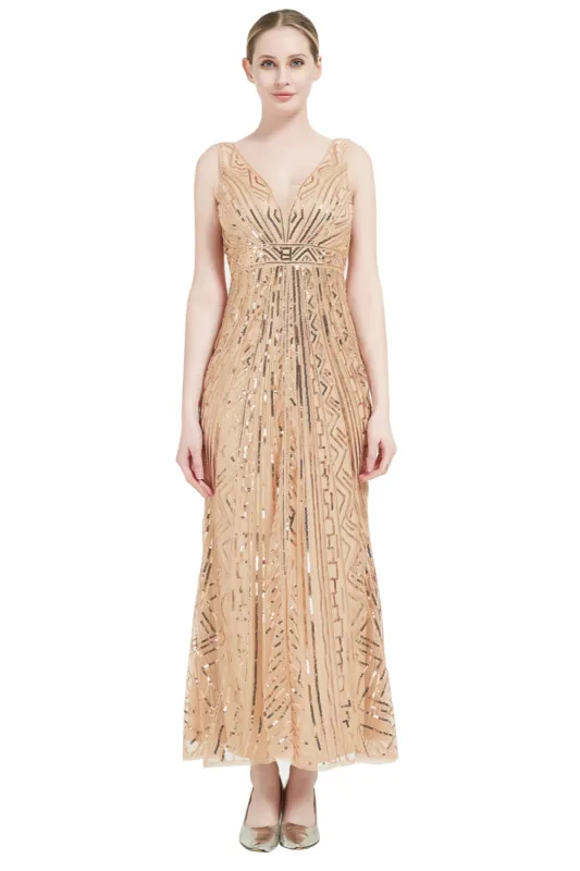Sequin V-neck Midi 1920s Flapper Dress sold by Zapaka