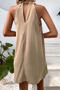 Khaki Halter Short Summer Dress sold by Zapaka