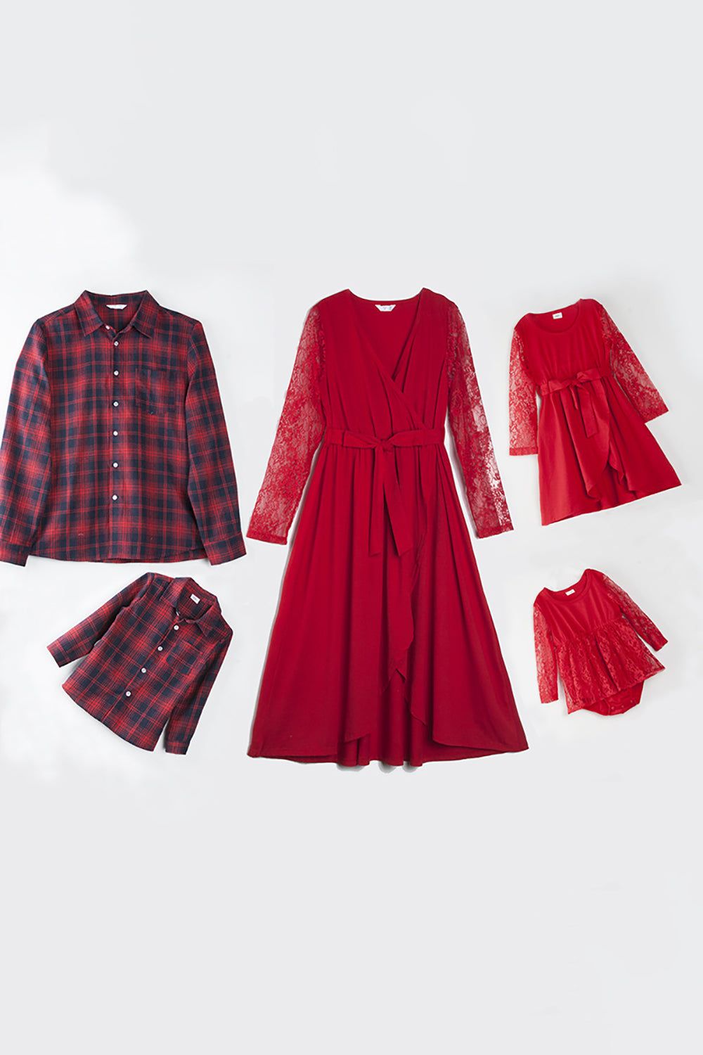 Red Lace Dresses and Long Sleeves T-Shirt Family Matching Outfits sold by Zapaka