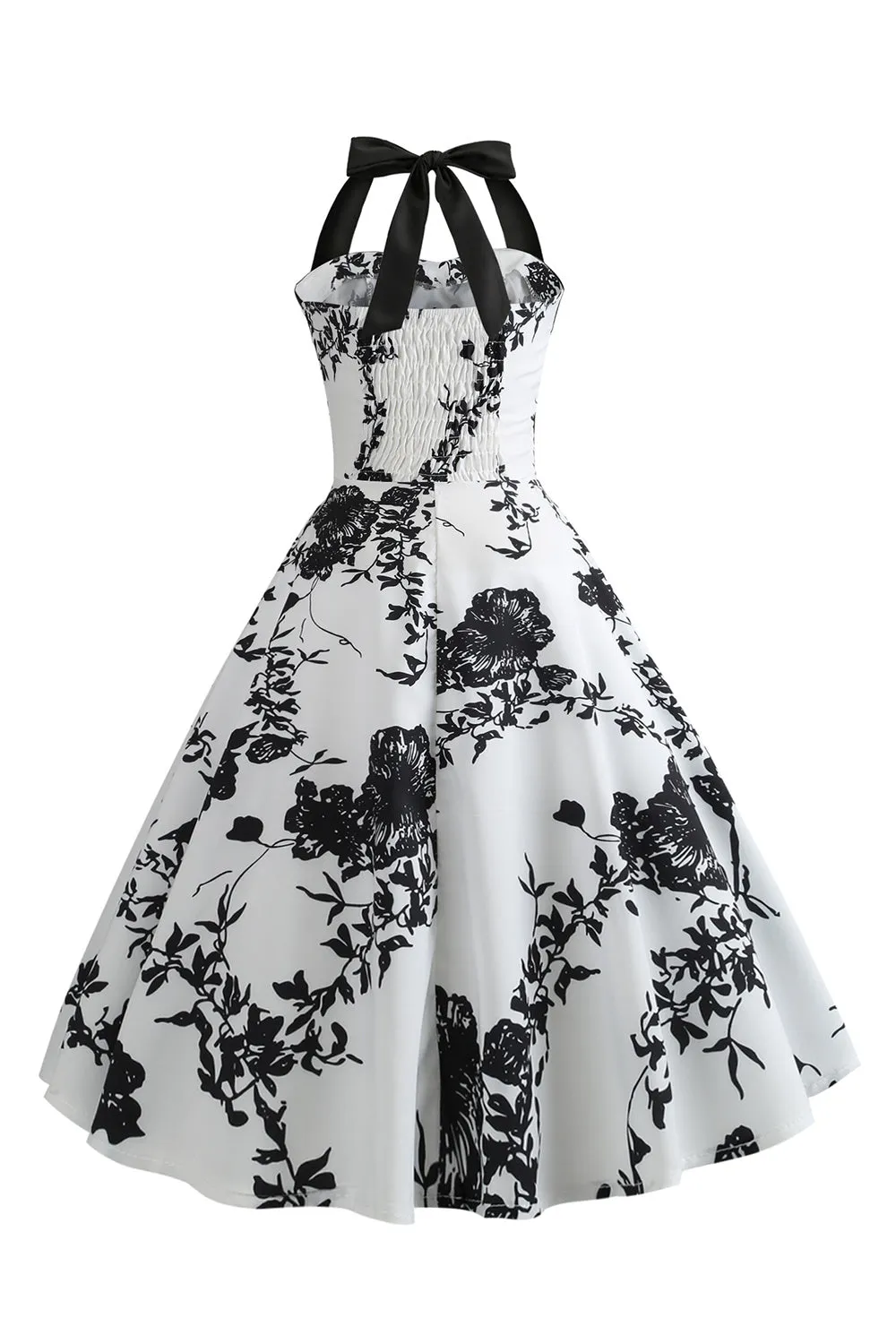 Halter Printed White 1950s Dress with Button sold by Zapaka product image thumbnail 2