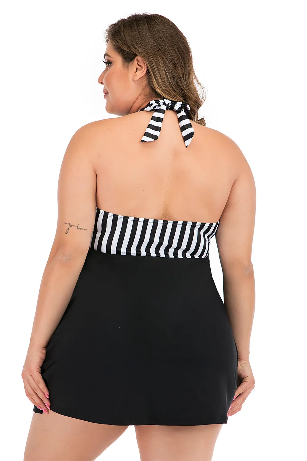 Plus Size Black and White Striped Swimwear sold by Zapaka product image thumbnail 2