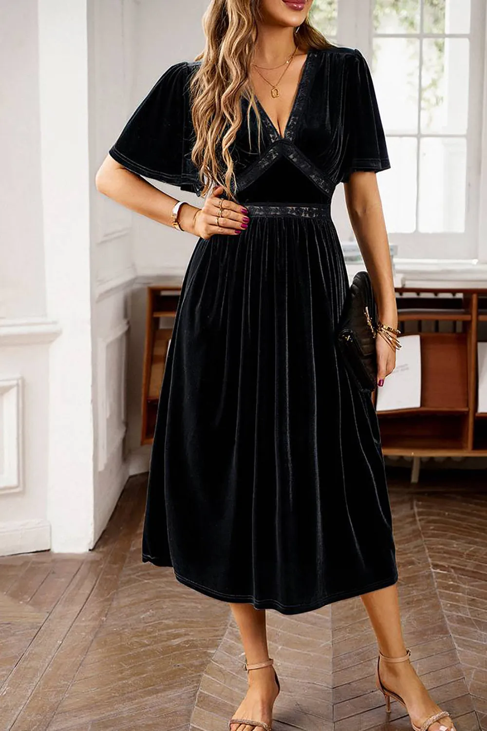 Velvet V-neck A Line Holiday Party Dress sold by Zapaka product image thumbnail 3