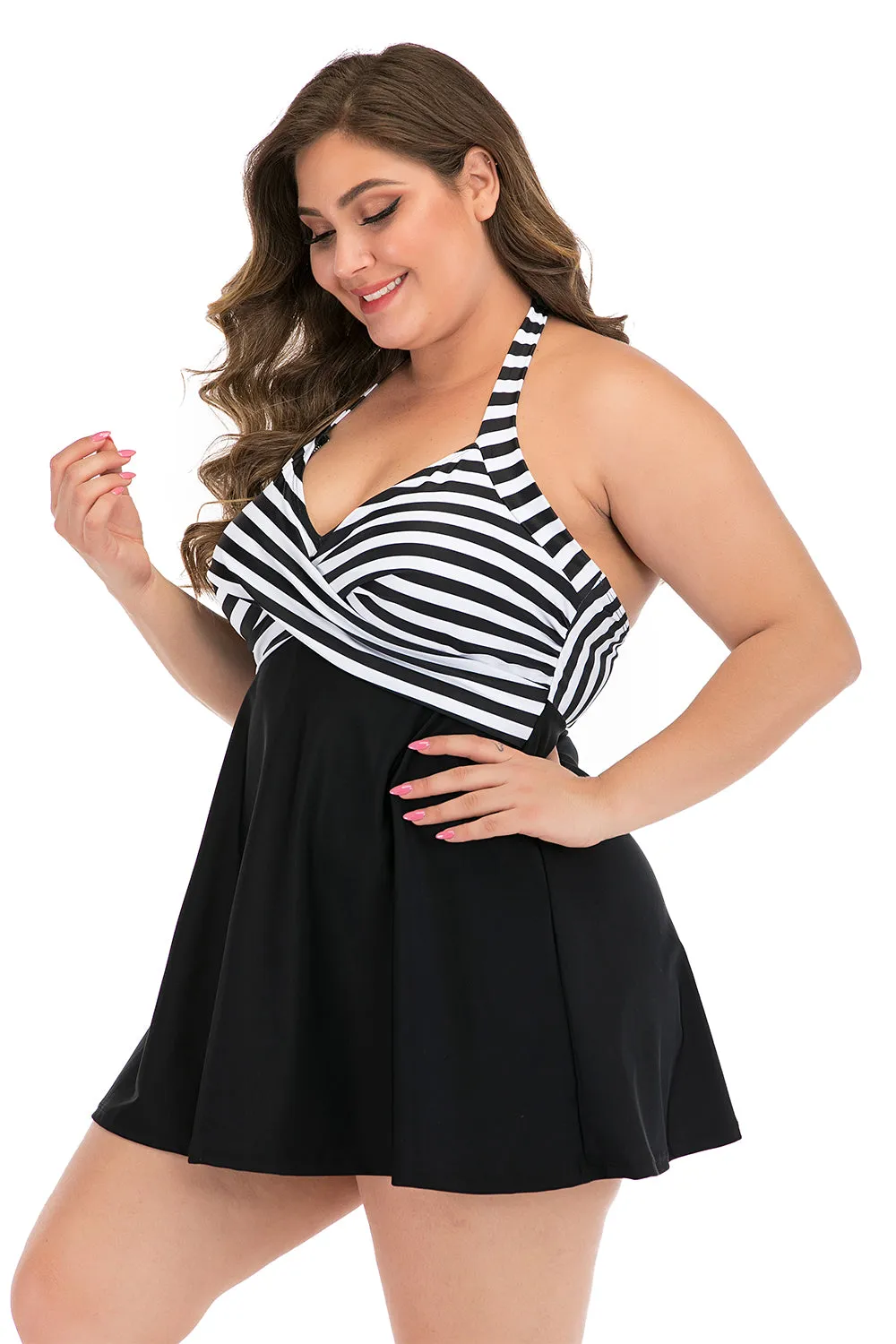 Plus Size Black and White Striped Swimwear sold by Zapaka product image thumbnail 3