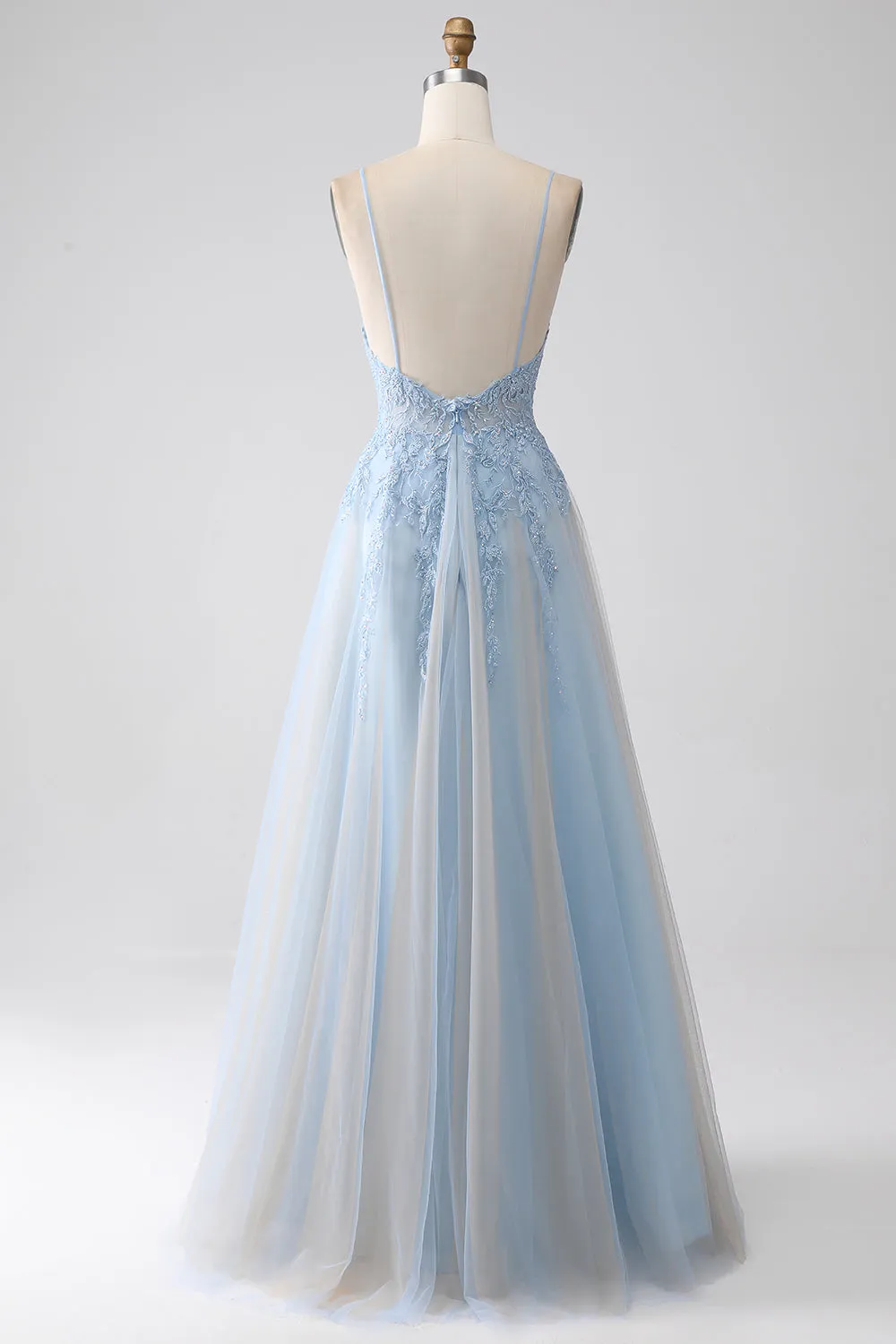 A-Line Spaghetti Straps Grey Blue Prom Dress with Beading sold by Zapaka product image thumbnail 2