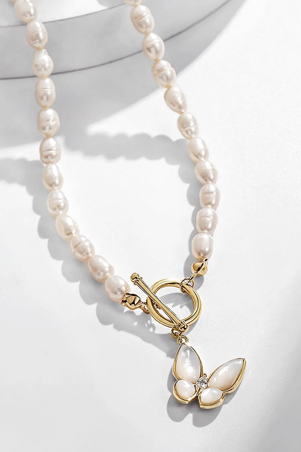 White Sparkly Big Butterfly Choker Dainty Pearl Chain Necklace sold by Zapaka
