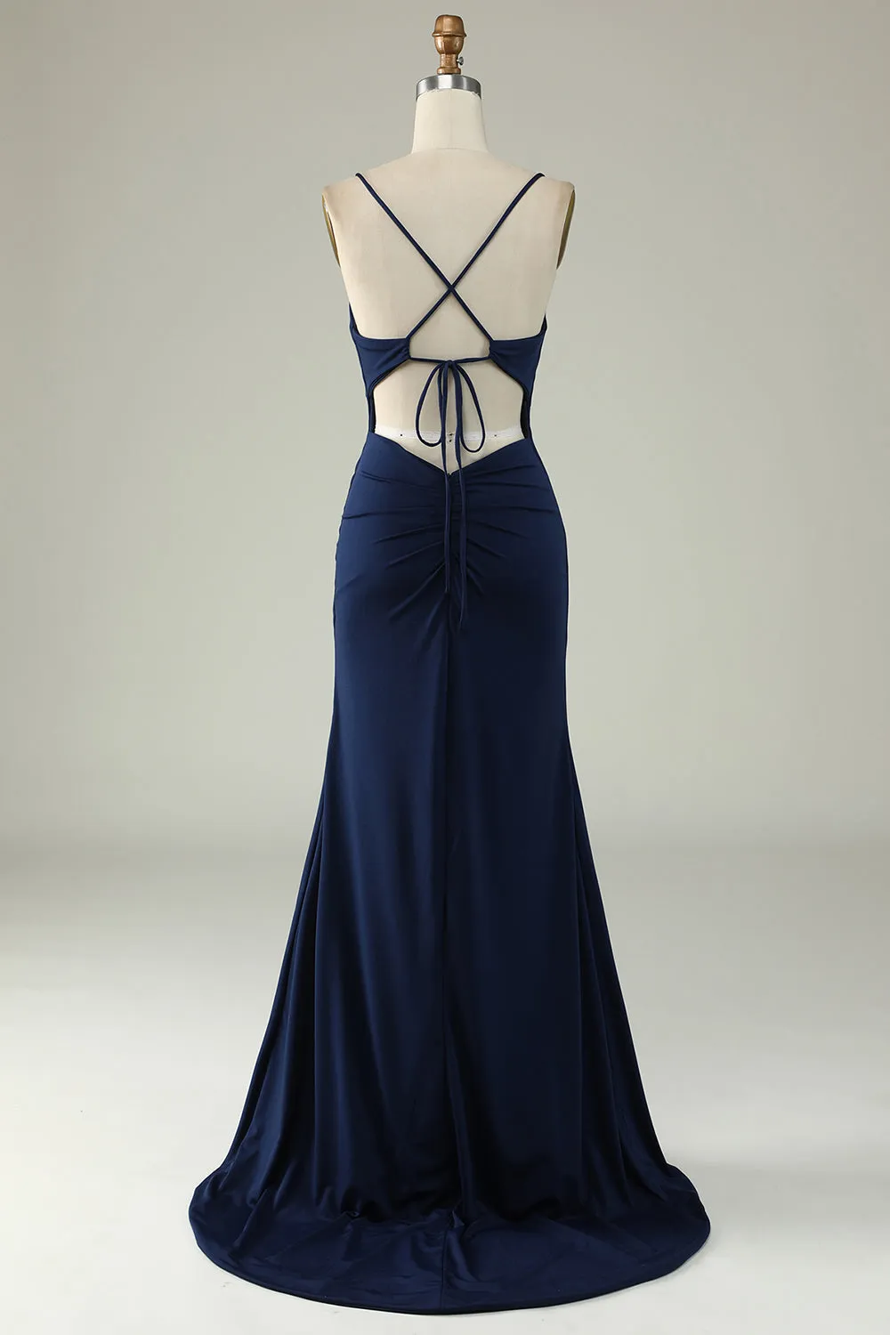 Mermaid Spaghetti Straps Navy Plus Size Formal Dress with Split Front sold by Zapaka product image thumbnail 2