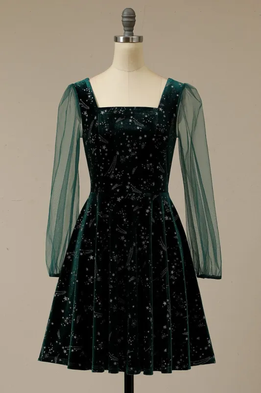 Dark Green Velvet Party Dress sold by Zapaka