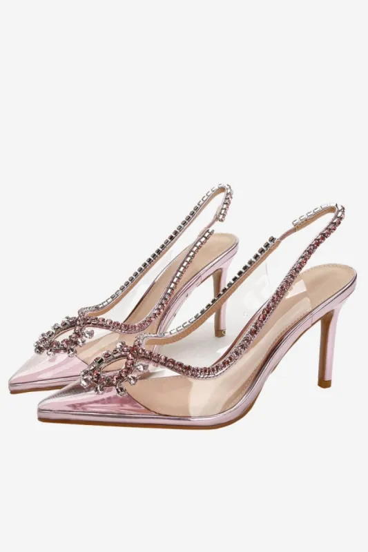 Rhinestone Pink Pointed Toe Stiletto Sandals sold by Zapaka